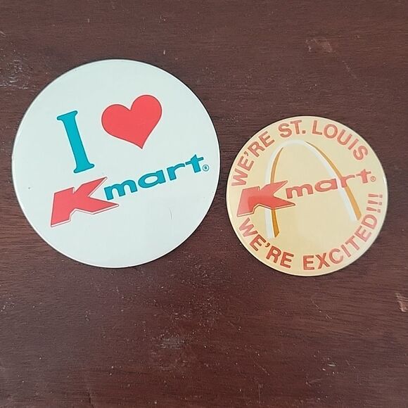 VINTAGE KMART I ❤️KMART RED WHITE BLUE ST LOUIS MANAGEMENT PINS - Picture 1 of 2